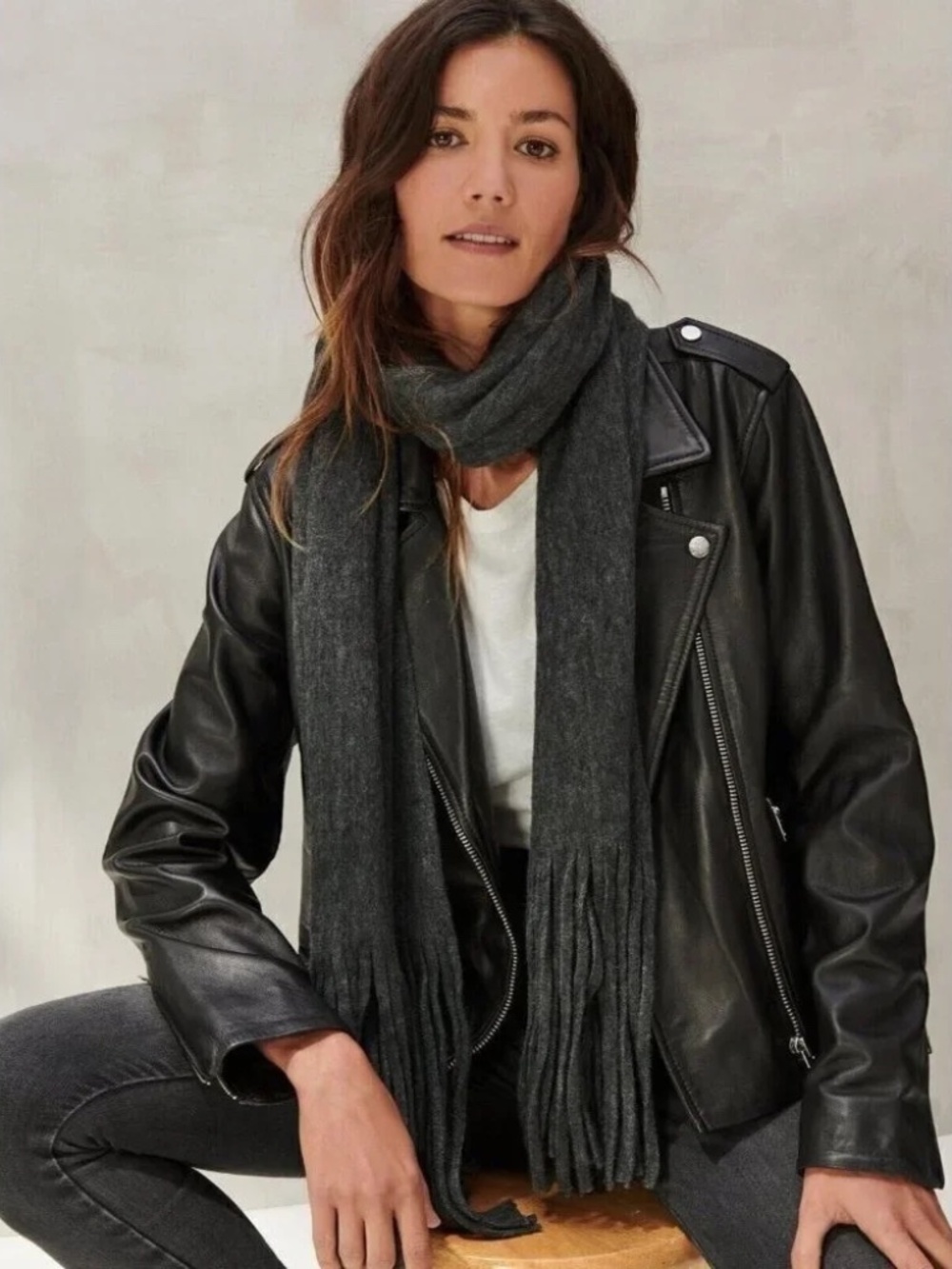LUCKY BRAND Solid Brushed Scarf in Dark Gray One Size Women's Winter Scarf